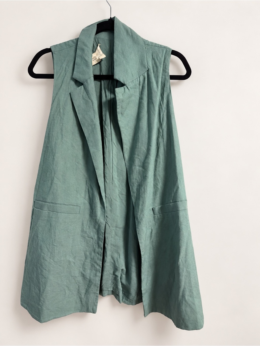 Sleeveless Long Blazer Vest - Teal Green